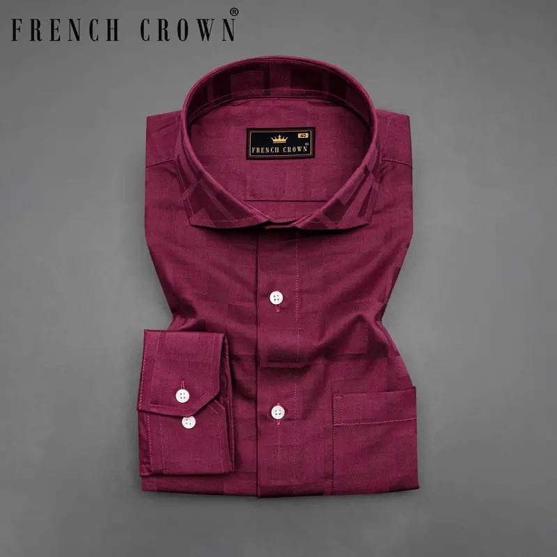Claret Maroon Plaid Dobby Textured Premium Giza Cotton Shirt 7