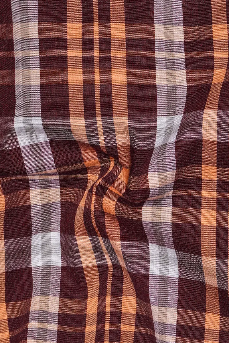 Claret Maroon With Tumbleweed Beige Checkered Premium Cotton Shirt 3