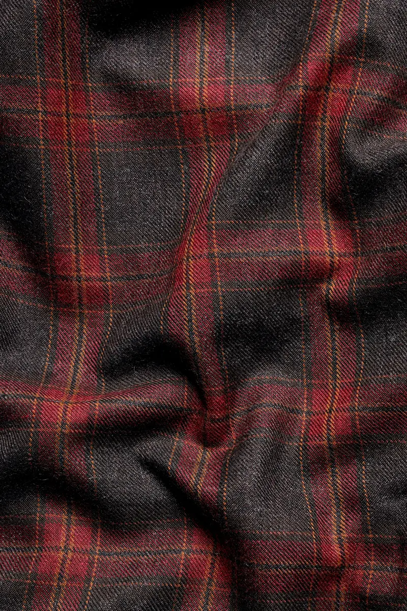 Claret Red And Walnut Brown Tweed Plaid Double Breasted Designer Overcoat 3