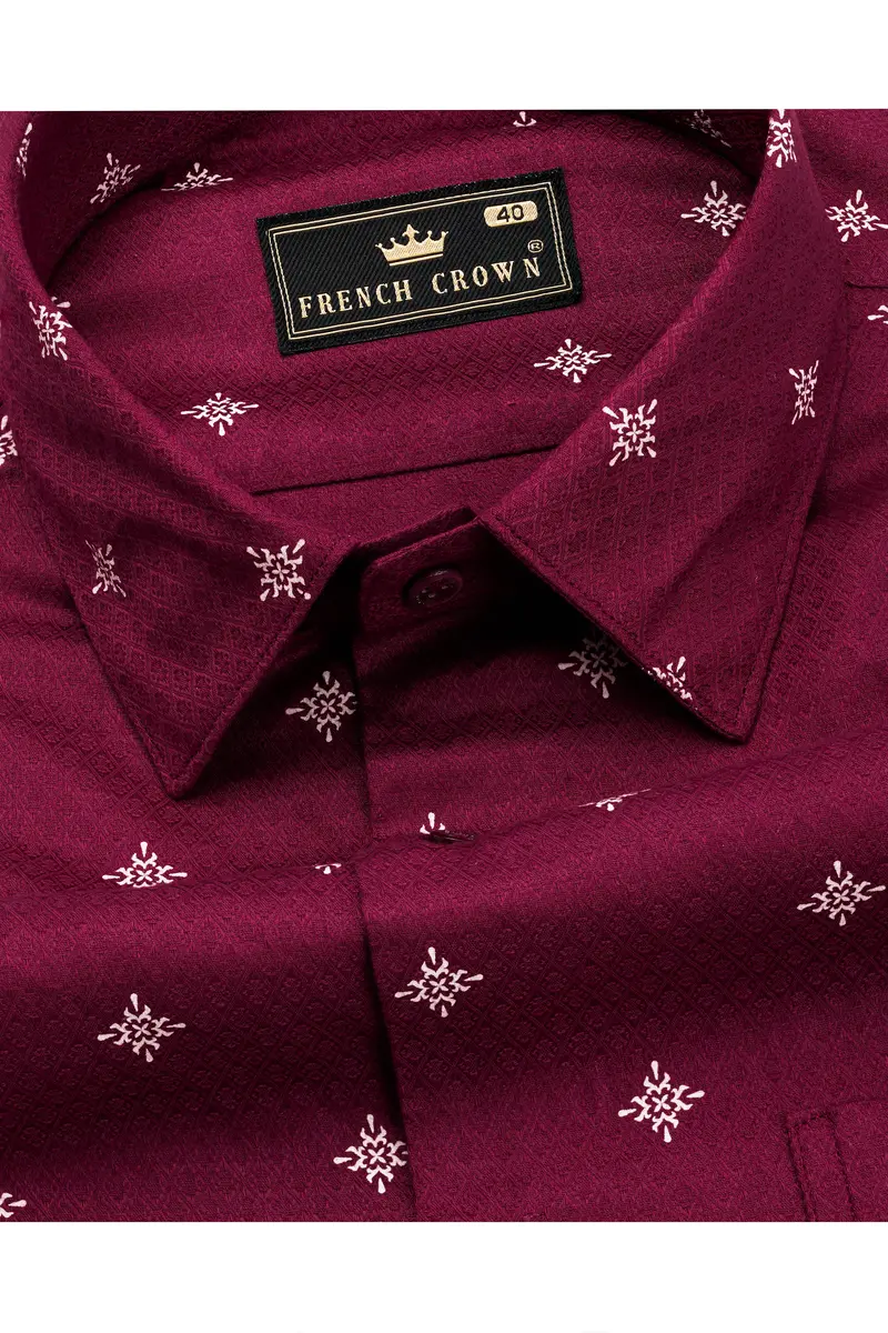 Claret Red Dobby Textured Premium Giza Cotton Shirt 1