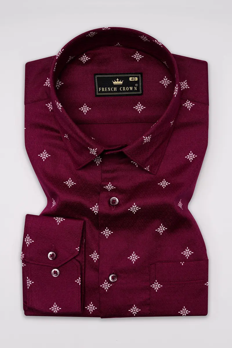 Claret Red Dobby Textured Premium Giza Cotton Shirt 3