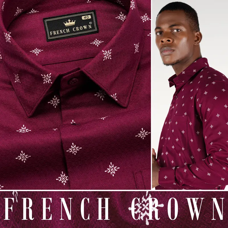 Claret Red Dobby Textured Premium Giza Cotton Shirt 4