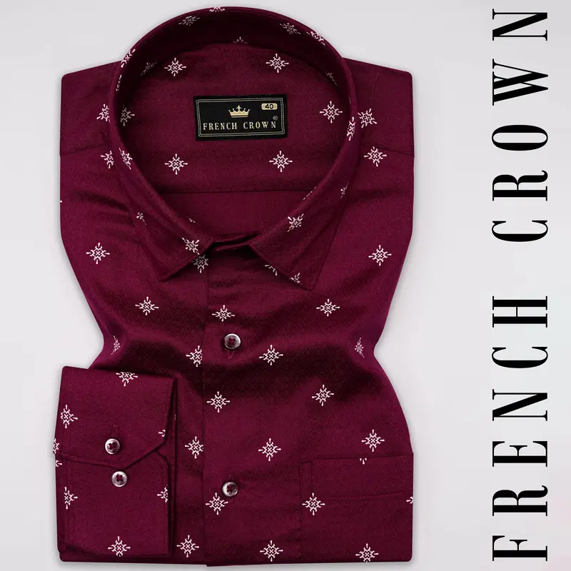 Claret Red Dobby Textured Premium Giza Cotton Shirt 7