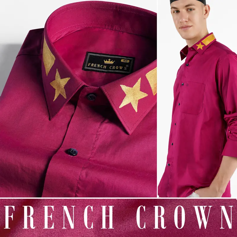 Claret Red Hand Painted Premium Cotton Designer Shirt 1