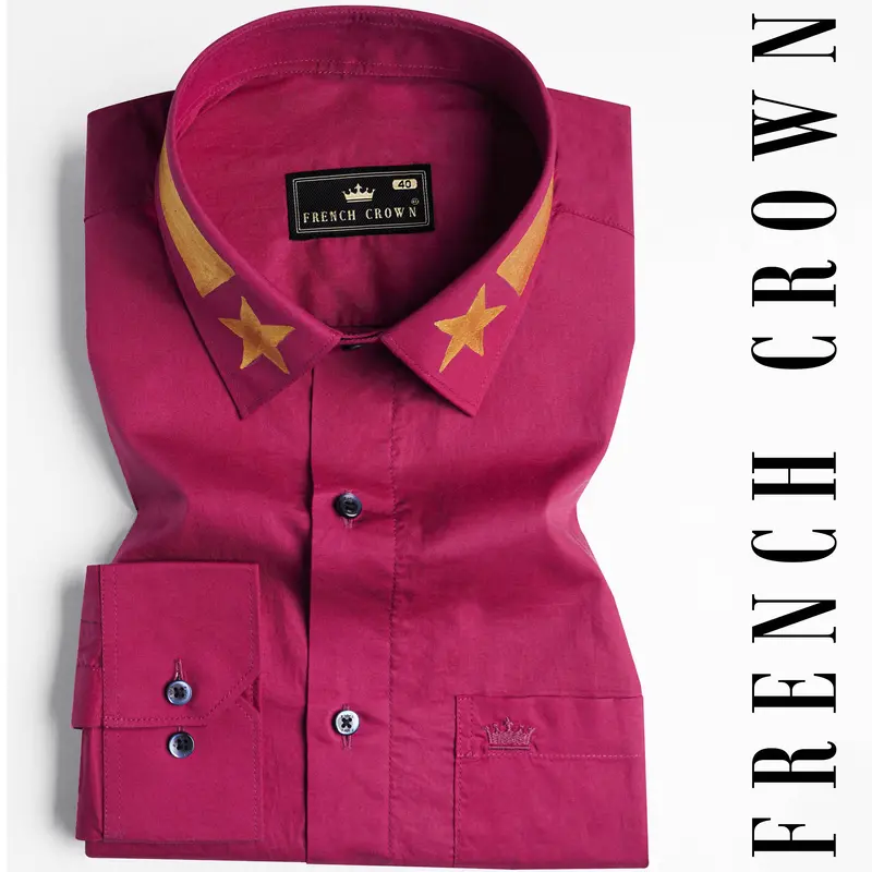 Claret Red Hand Painted Premium Cotton Designer Shirt 10