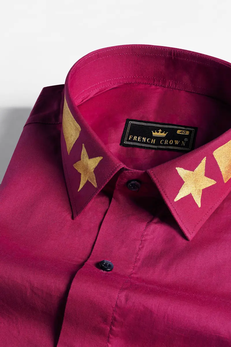 Claret Red Hand Painted Premium Cotton Designer Shirt 2