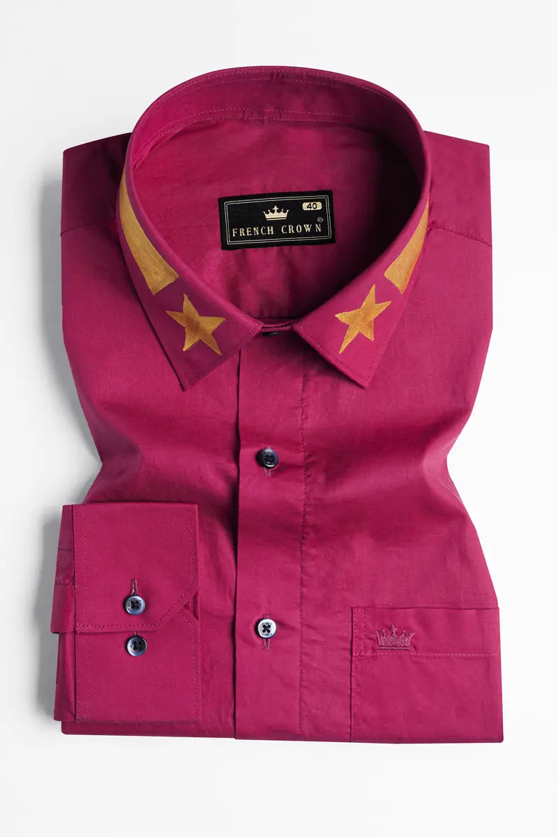 Claret Red Hand Painted Premium Cotton Designer Shirt 4