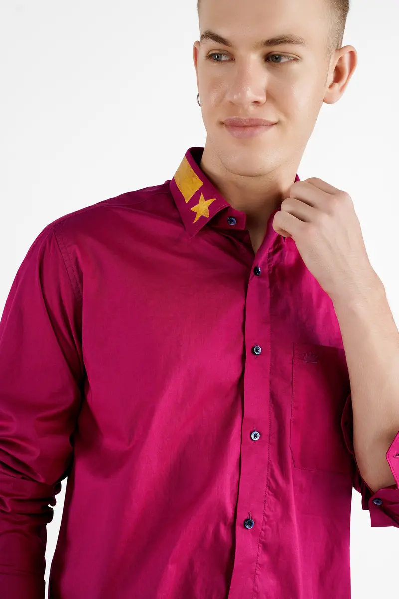 Claret Red Hand Painted Premium Cotton Designer Shirt 5