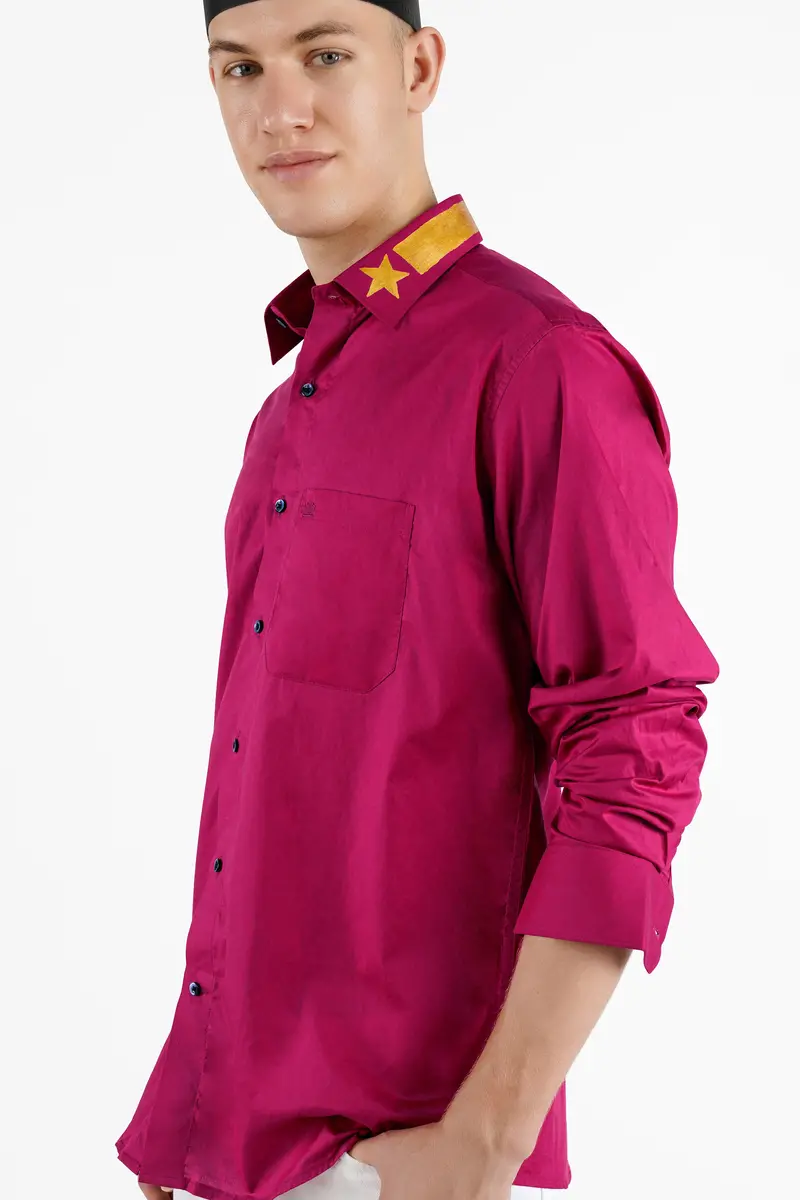 Claret Red Hand Painted Premium Cotton Designer Shirt 6