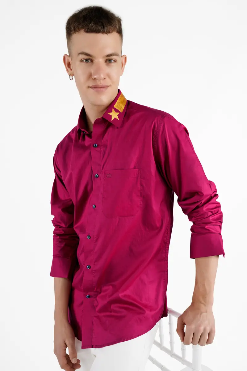 Claret Red Hand Painted Premium Cotton Designer Shirt 7