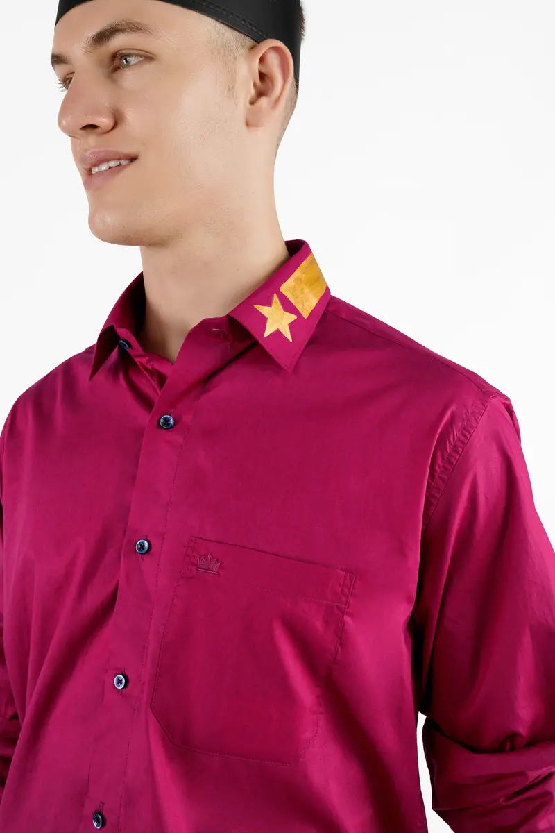 Claret Red Hand Painted Premium Cotton Designer Shirt 8