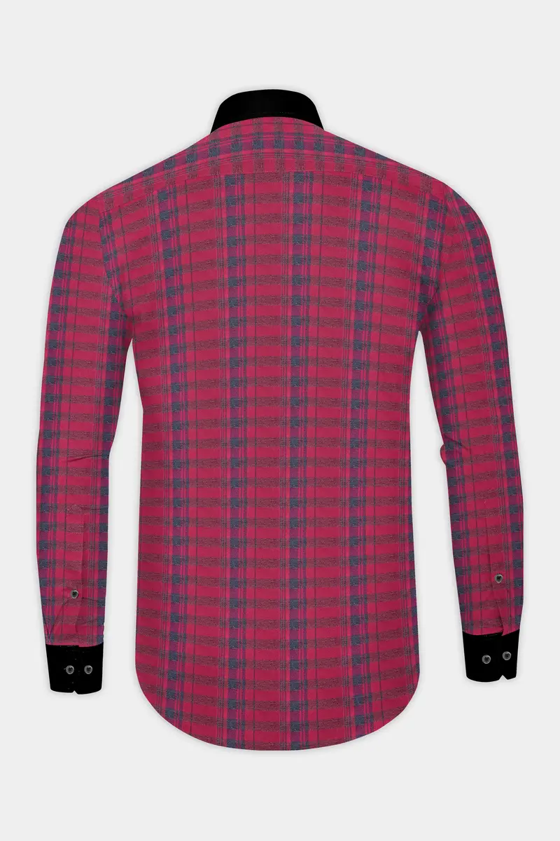 Claret Red Twill Checkered With Black Cuffs And Collar Premium Cotton Shirt 6