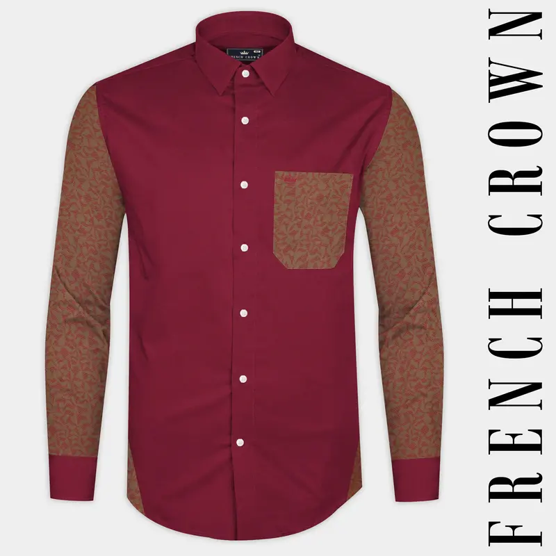 Claret Red With Antique Brass Super Soft Premium Cotton Designer Shirt 1