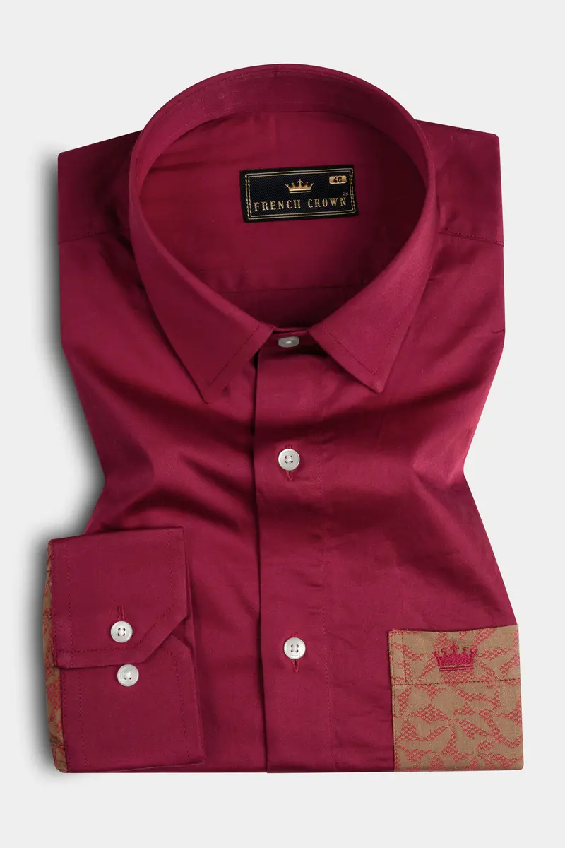 Claret Red With Antique Brass Super Soft Premium Cotton Designer Shirt 2
