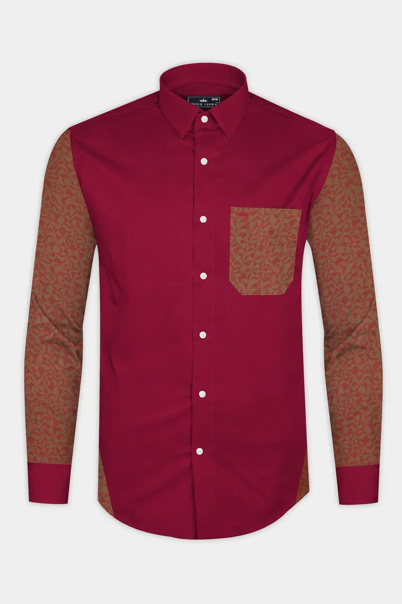 Claret Red With Antique Brass Super Soft Premium Cotton Designer Shirt 5