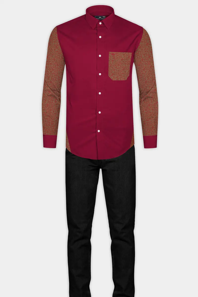 Claret Red With Antique Brass Super Soft Premium Cotton Designer Shirt 7