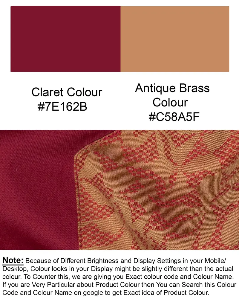 Claret Red With Antique Brass Super Soft Premium Cotton Designer Shirt 8