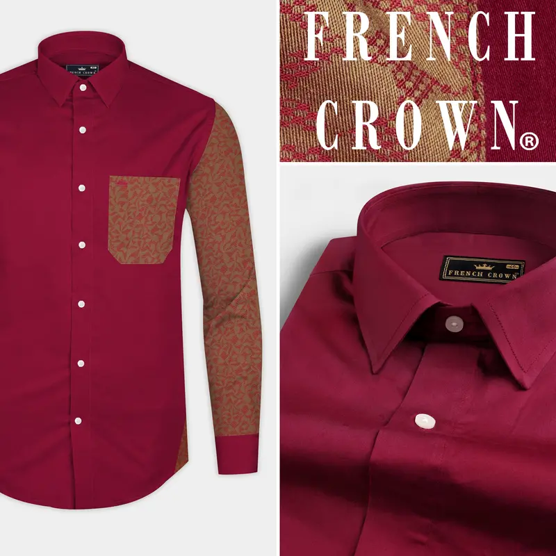 Claret Red With Antique Brass Super Soft Premium Cotton Designer Shirt 9