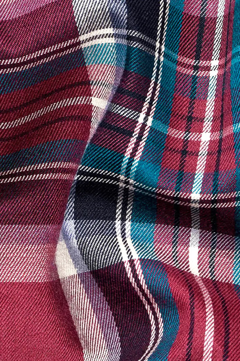 Claret Wine With Multicolored Plaid Twill Premium Cotton Shirt 2