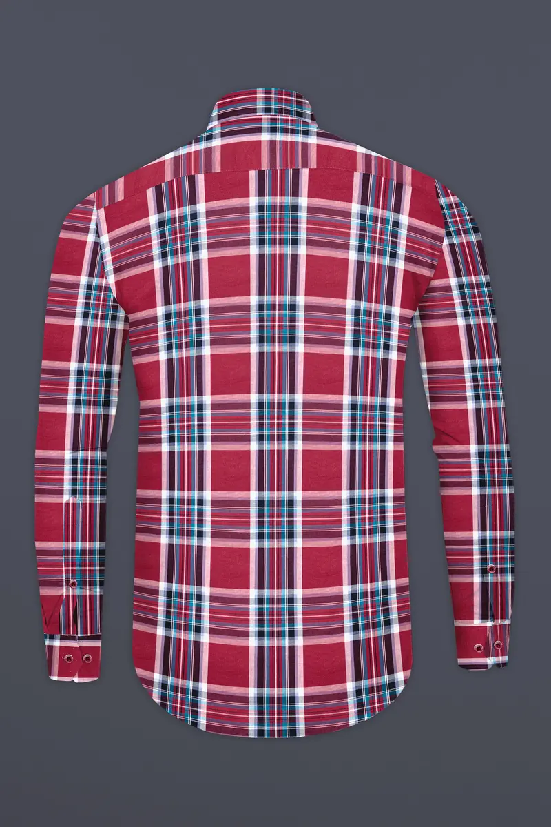 Claret Wine With Multicolored Plaid Twill Premium Cotton Shirt 5