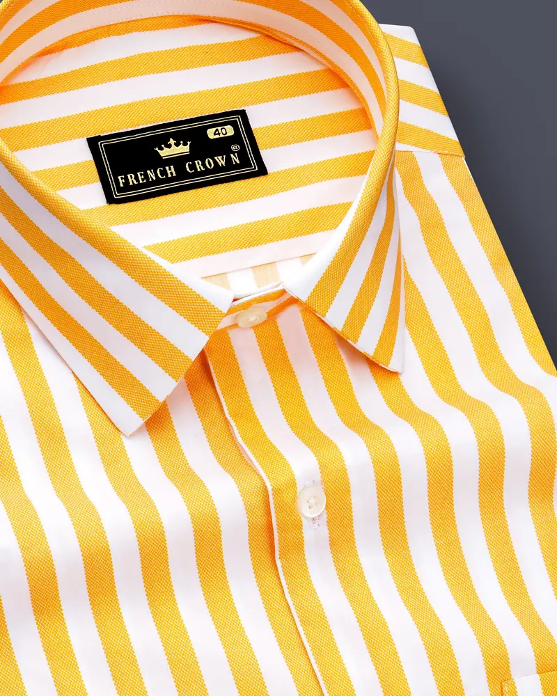 Clarivo-Mikado Yellow And Bright White Candy Striped Subtle Sheen Super Soft Premium Cotton Dress Shirt 1