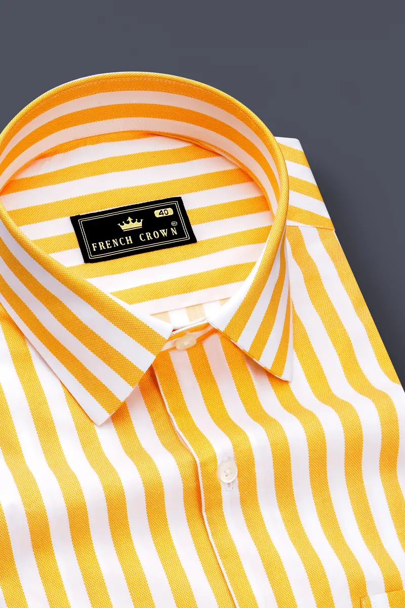 Clarivo-Mikado Yellow And Bright White Candy Striped Subtle Sheen Super Soft Premium Cotton Dress Shirt 2