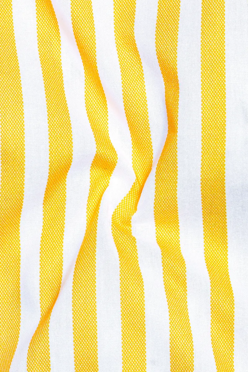 Clarivo-Mikado Yellow And Bright White Candy Striped Subtle Sheen Super Soft Premium Cotton Dress Shirt 3