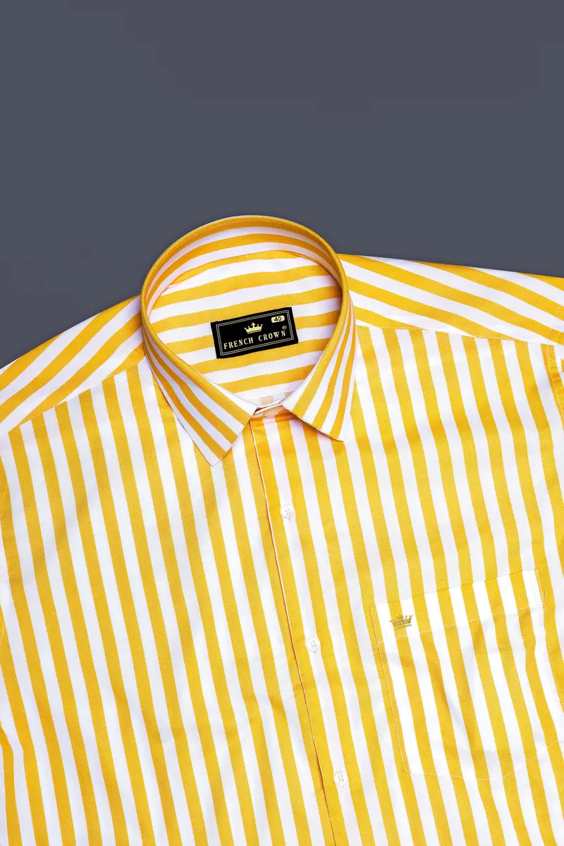 Clarivo-Mikado Yellow And Bright White Candy Striped Subtle Sheen Super Soft Premium Cotton Dress Shirt 5