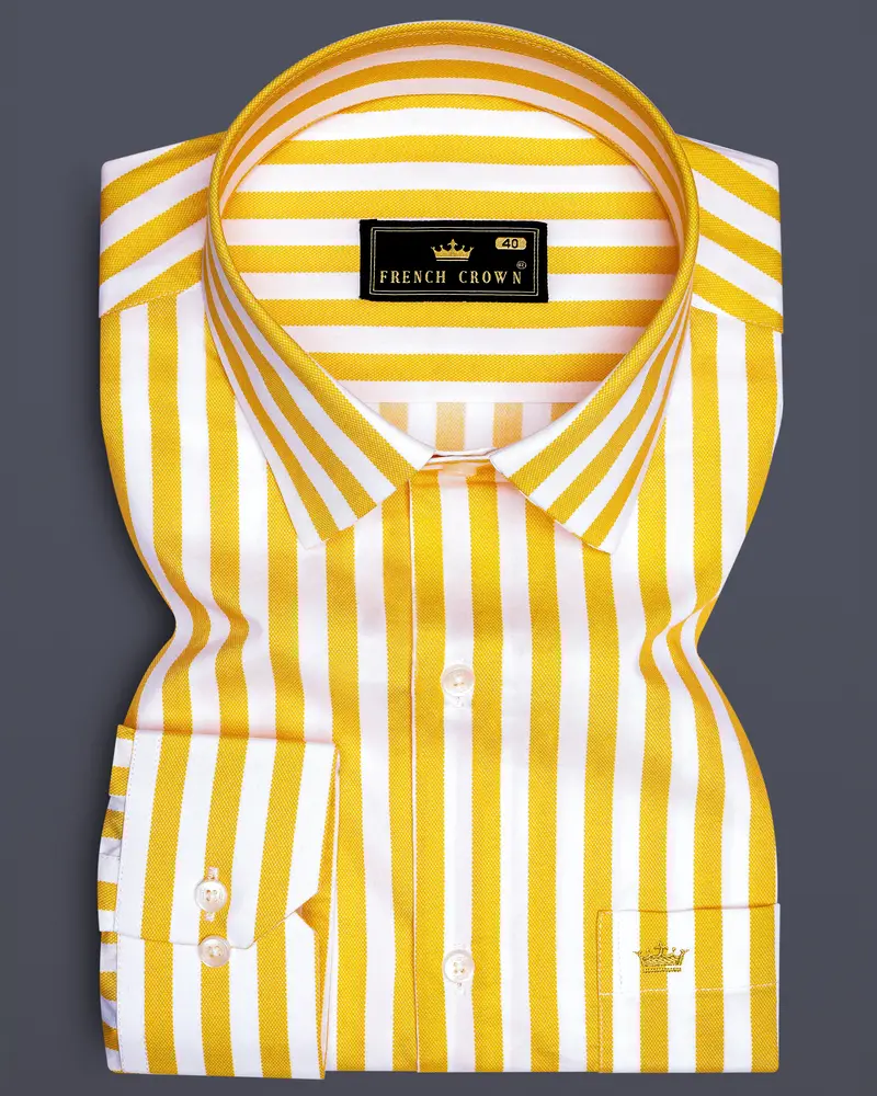 Clarivo-Mikado Yellow And Bright White Candy Striped Subtle Sheen Super Soft Premium Cotton Dress Shirt 6