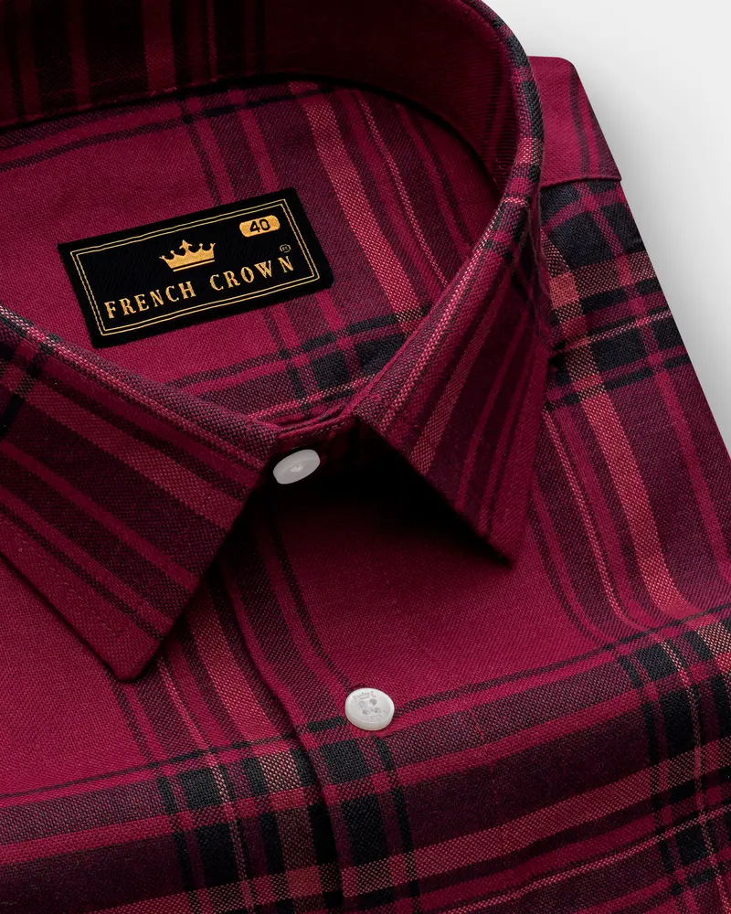 Clarzen-Claret Maroon Plaid Oxford Premium Cotton Casual Shirt 1