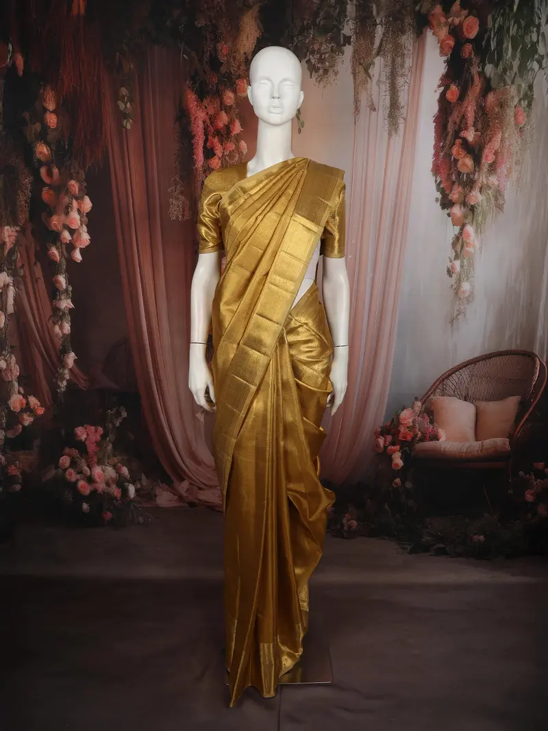 Classic Antique Gold Zari Woven Design Pure Kanchipuram Silk Saree With Zari Border 1