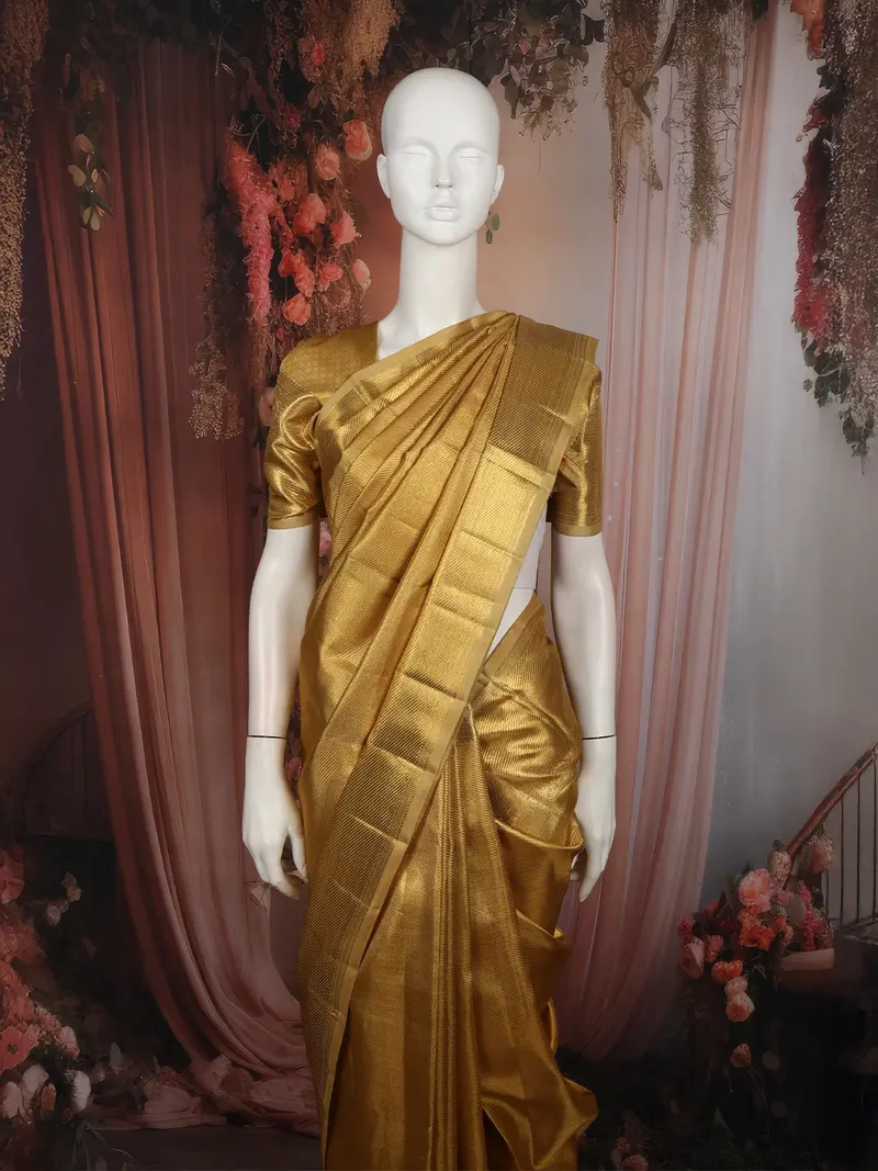 Classic Antique Gold Zari Woven Design Pure Kanchipuram Silk Saree With Zari Border 2