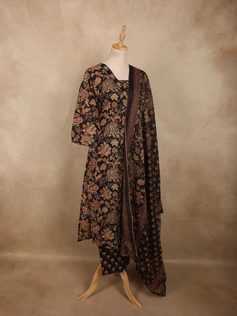 Classic Black Floral Printed Design Cotton Salwar Suit With Dupatta 3