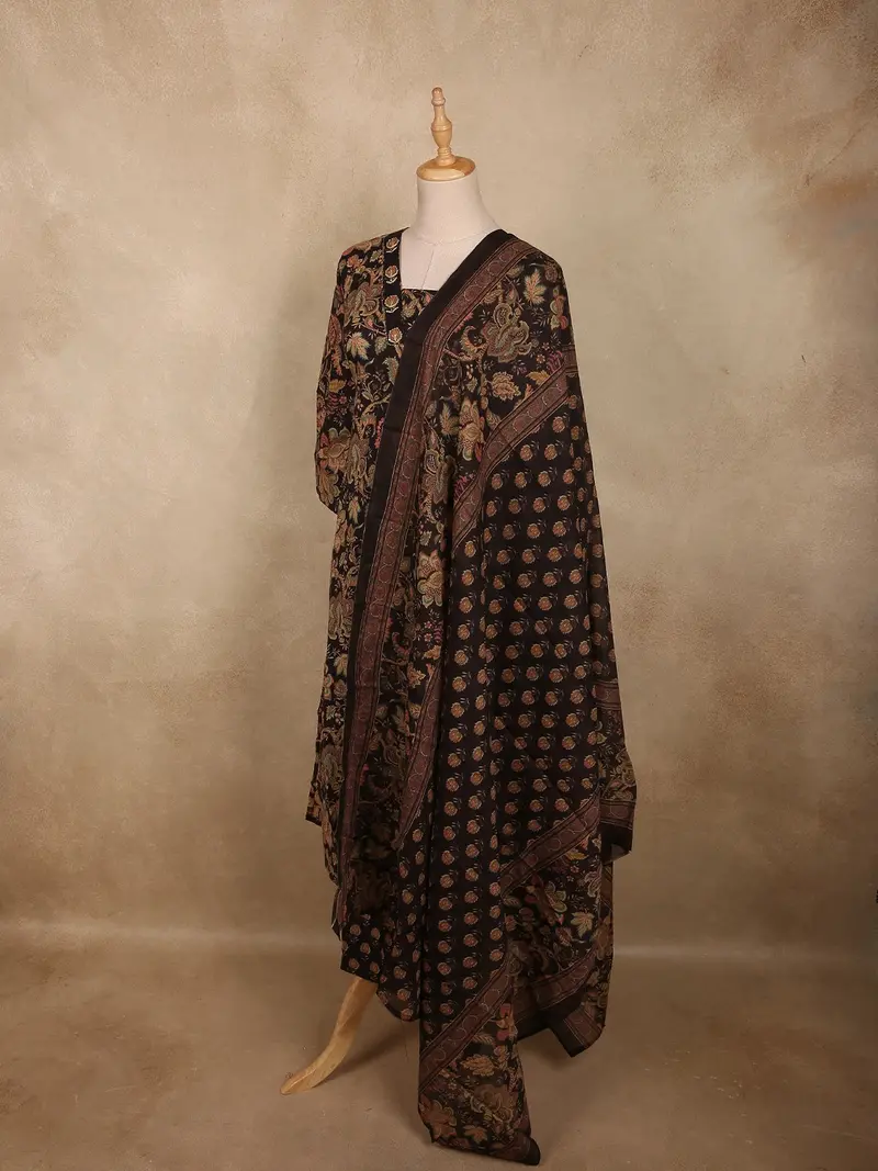 Classic Black Floral Printed Design Cotton Salwar Suit With Dupatta 4