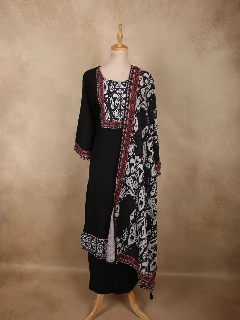 Classic Black Paisley Printed Design Cotton Salwar Suit With Dupatta 1
