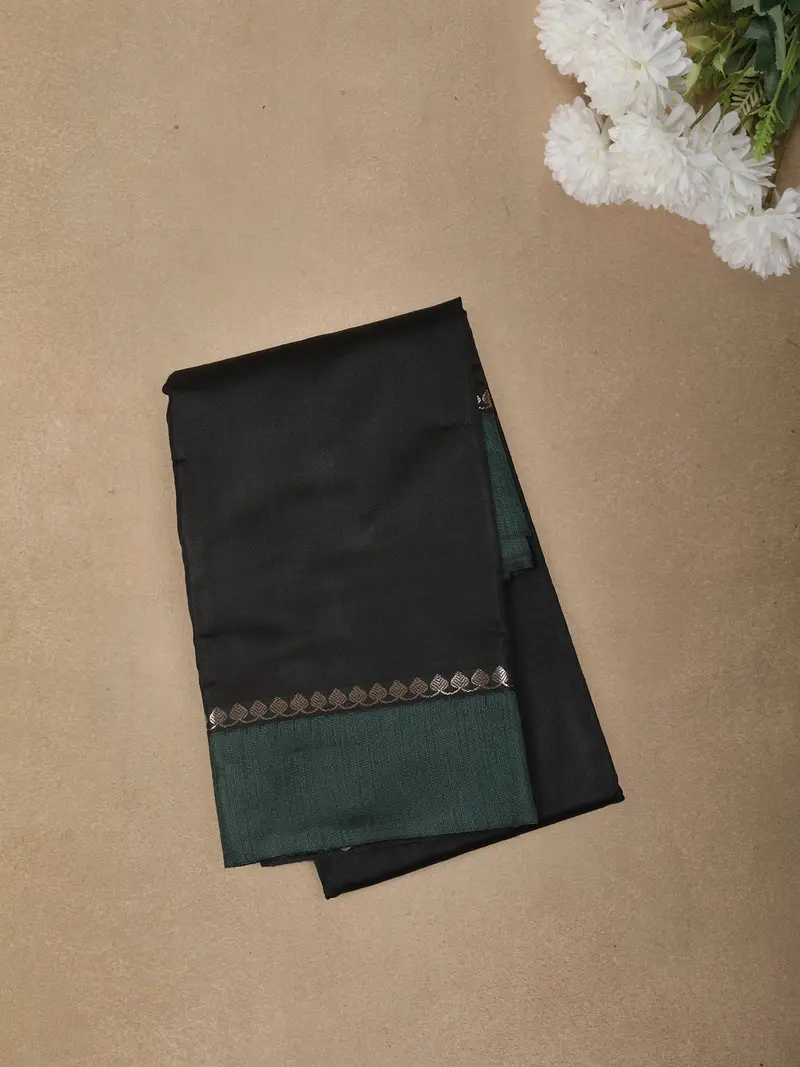 Classic Black Solid Design Semi Silk Fancy Saree With Contrast Zari Border 1