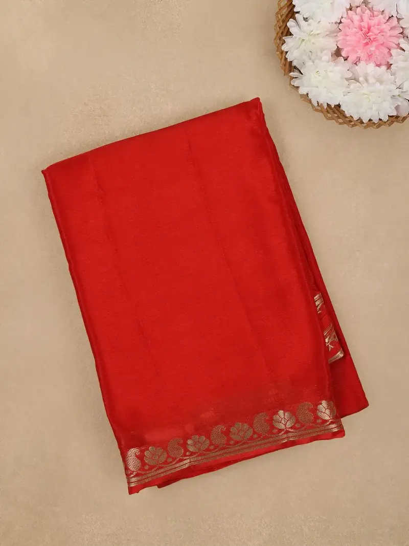 Classic Red Antique Gold Zari Border Mysore Silk Saree 1