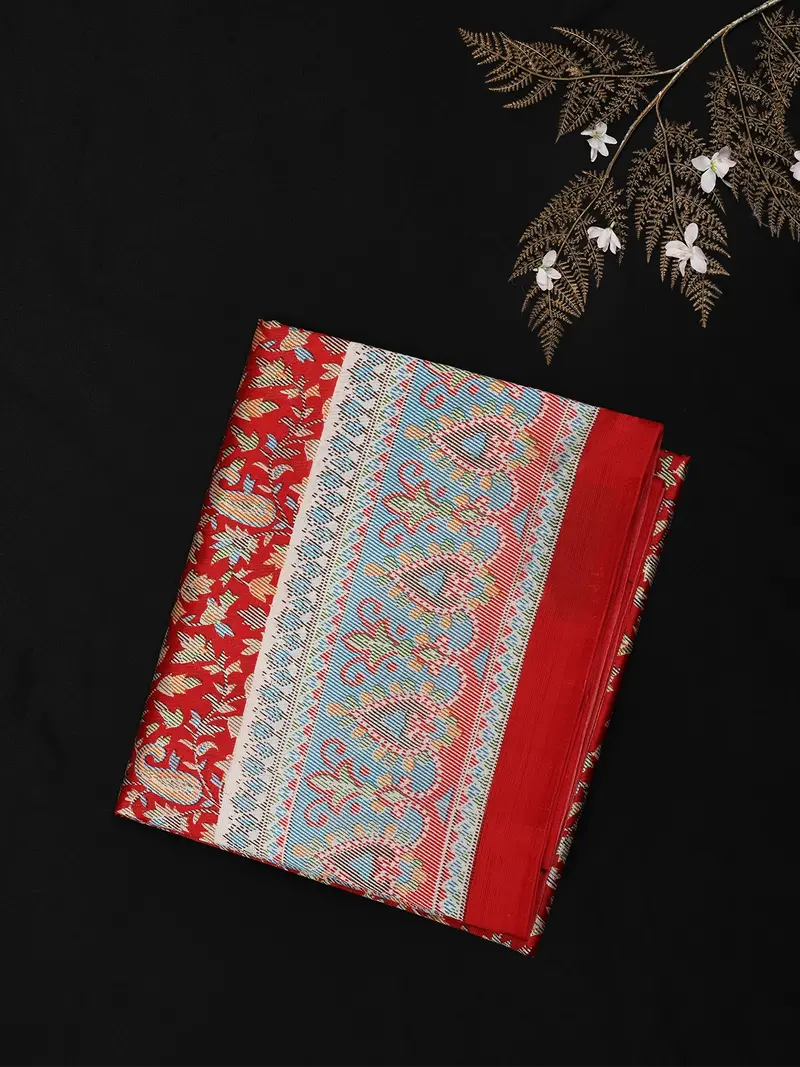 Classic Red Paisley Printed Design Crepe Silk Saree 1