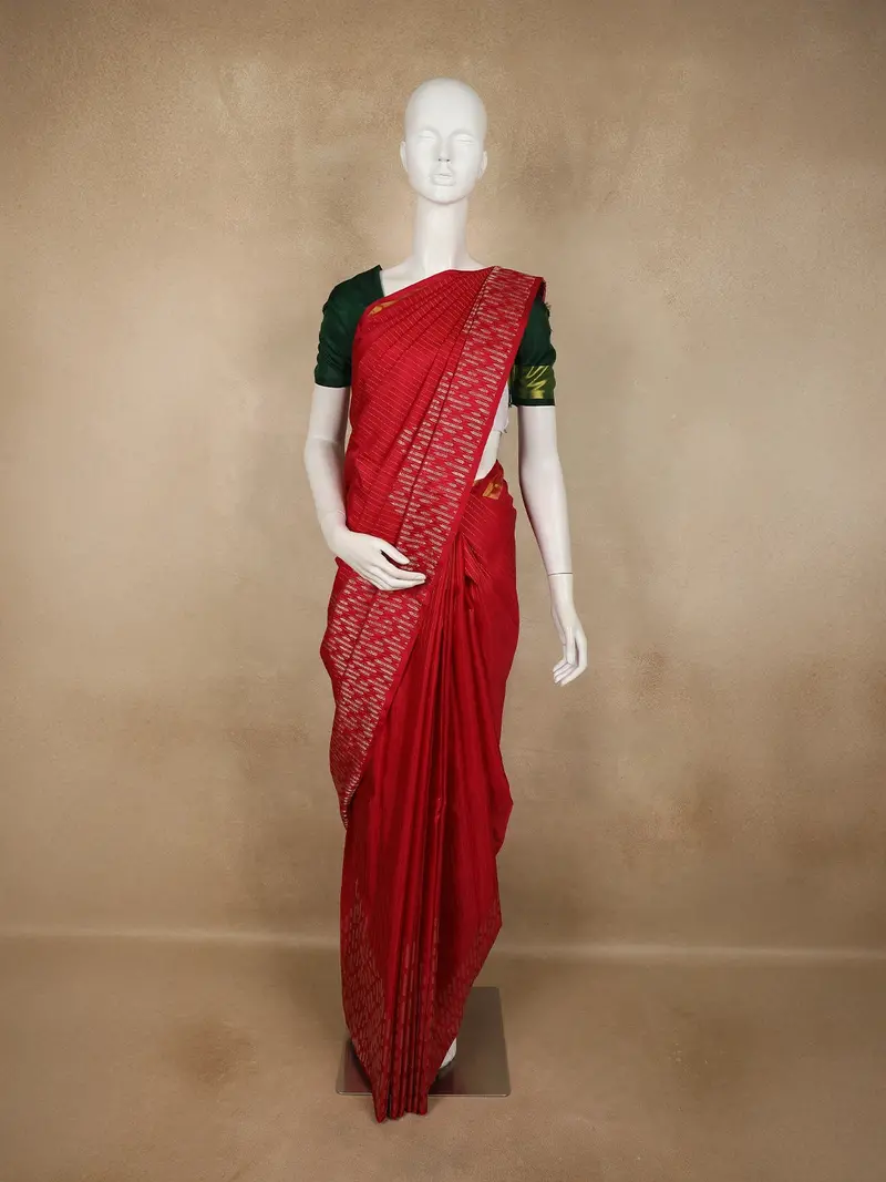 Classic Red Striped Woven Design Pure Kanchipuram Silk Saree With Self Border 1