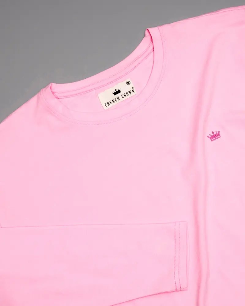 Classic Rose Pink Full-Sleeve Premium Cotton T-Shirt 4