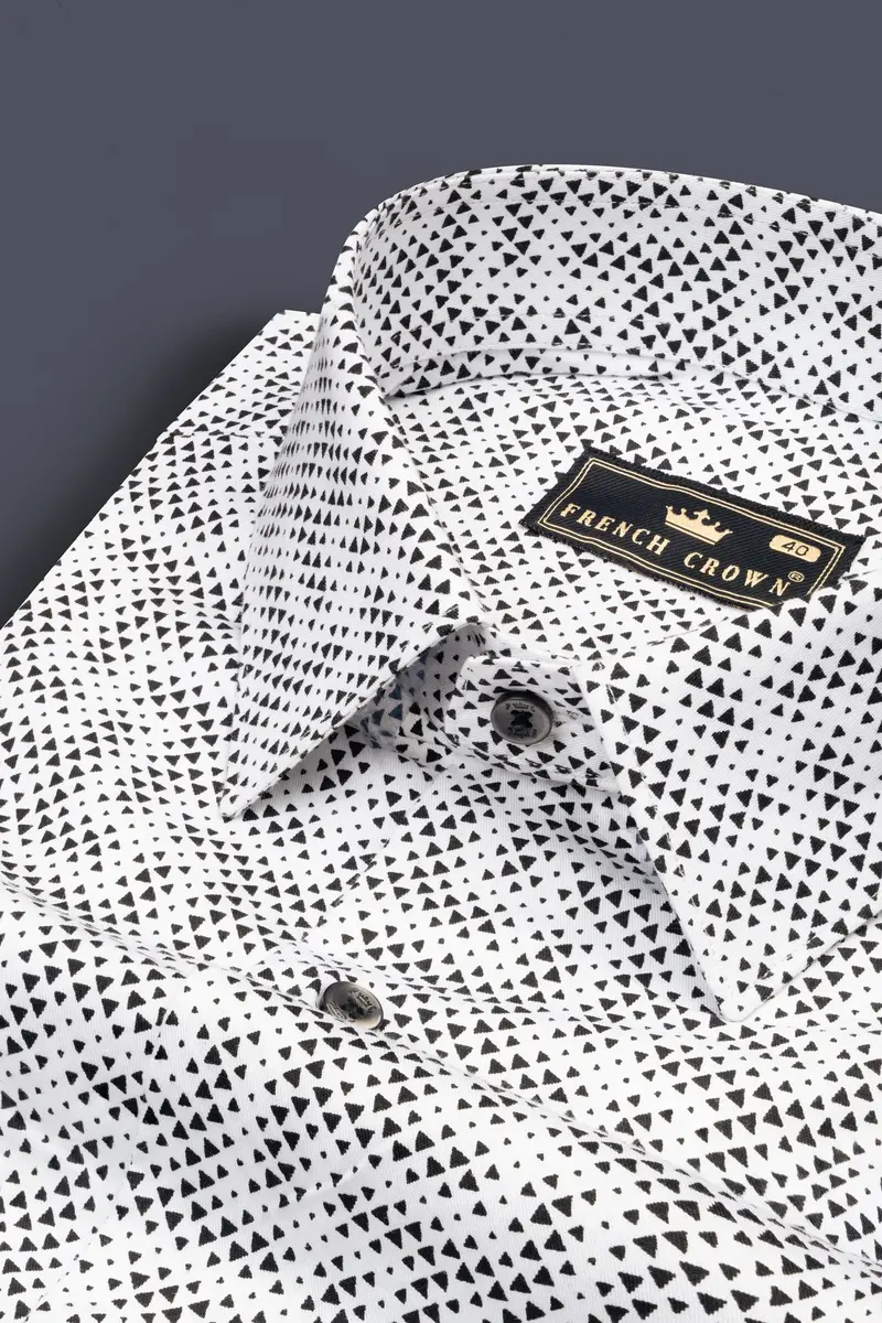 Classic White With Black Flocked Triangle Printed Super Soft Premium Cotton Shirt 1