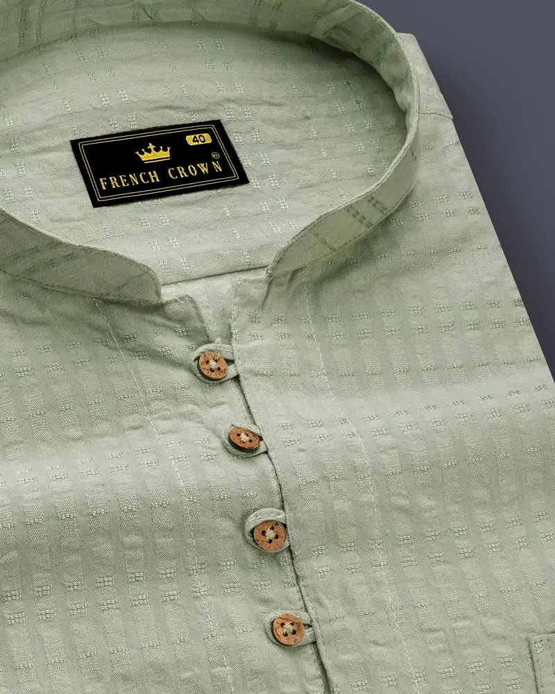 Clay Ash Green Heavyweight Striped Dobby Textured Premium Giza Cotton Kurta Shirt 6
