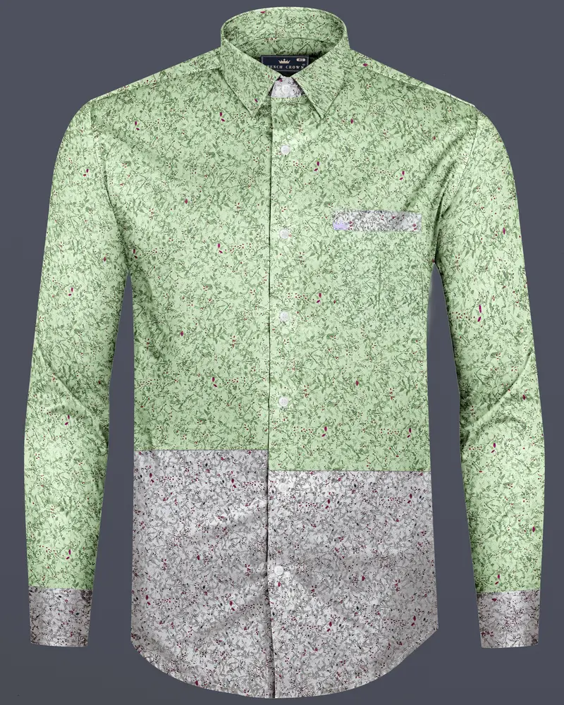 Clay Ash Green With Metallic Gray Ditsy Printed Twill Premium Cotton Designer Shirt 1