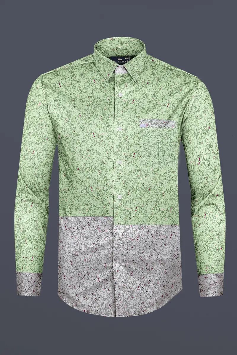 Clay Ash Green With Metallic Gray Ditsy Printed Twill Premium Cotton Designer Shirt 2