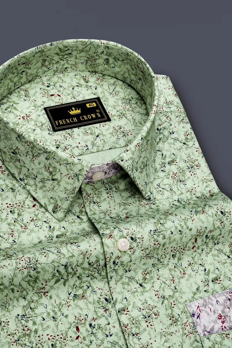 Clay Ash Green With Metallic Gray Ditsy Printed Twill Premium Cotton Designer Shirt 4