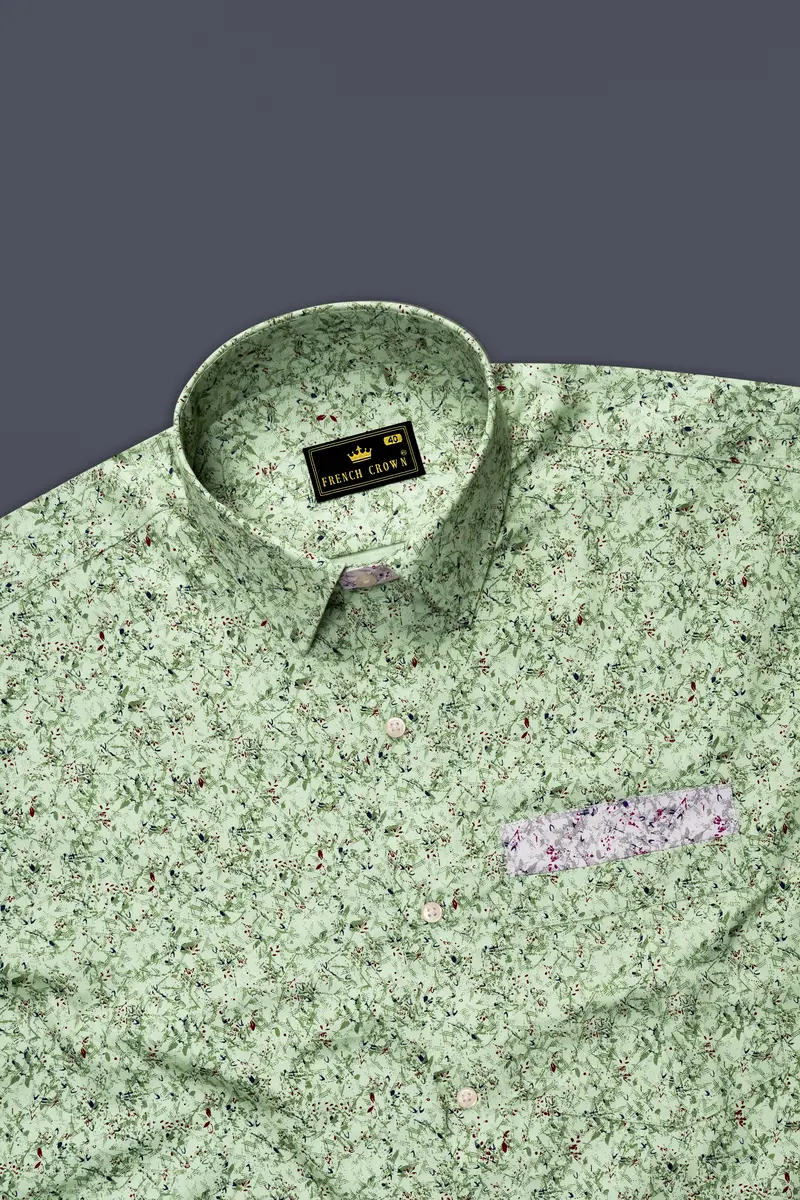 Clay Ash Green With Metallic Gray Ditsy Printed Twill Premium Cotton Designer Shirt 5