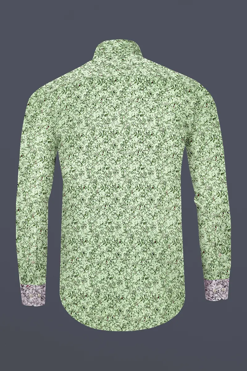 Clay Ash Green With Metallic Gray Ditsy Printed Twill Premium Cotton Designer Shirt 7
