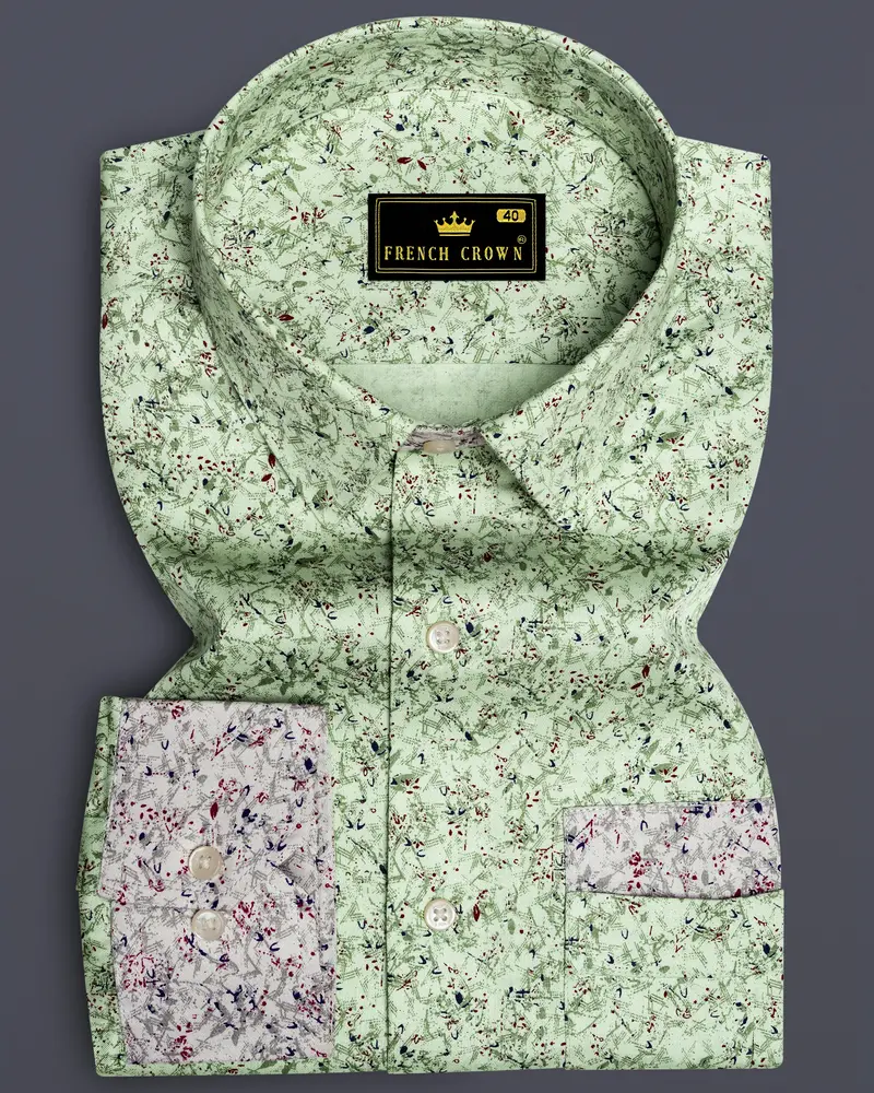 Clay Ash Green With Metallic Gray Ditsy Printed Twill Premium Cotton Designer Shirt 8