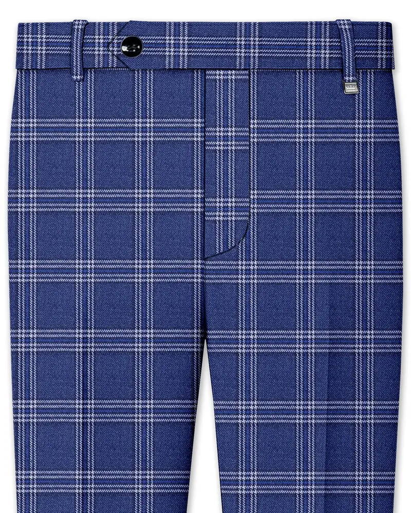 Cloud Blue And White Plaid Tweed Stretchable Waistband Pant 1