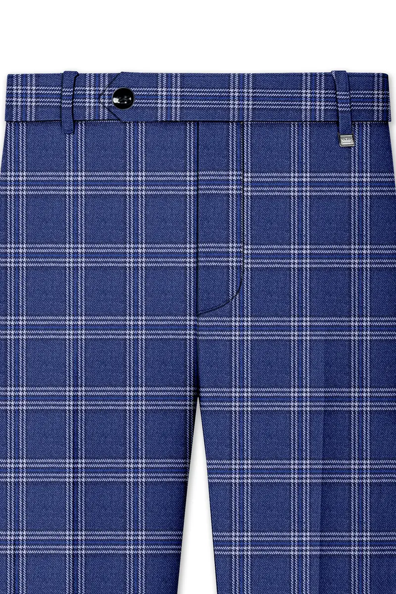 Cloud Blue And White Plaid Tweed Stretchable Waistband Pant 2